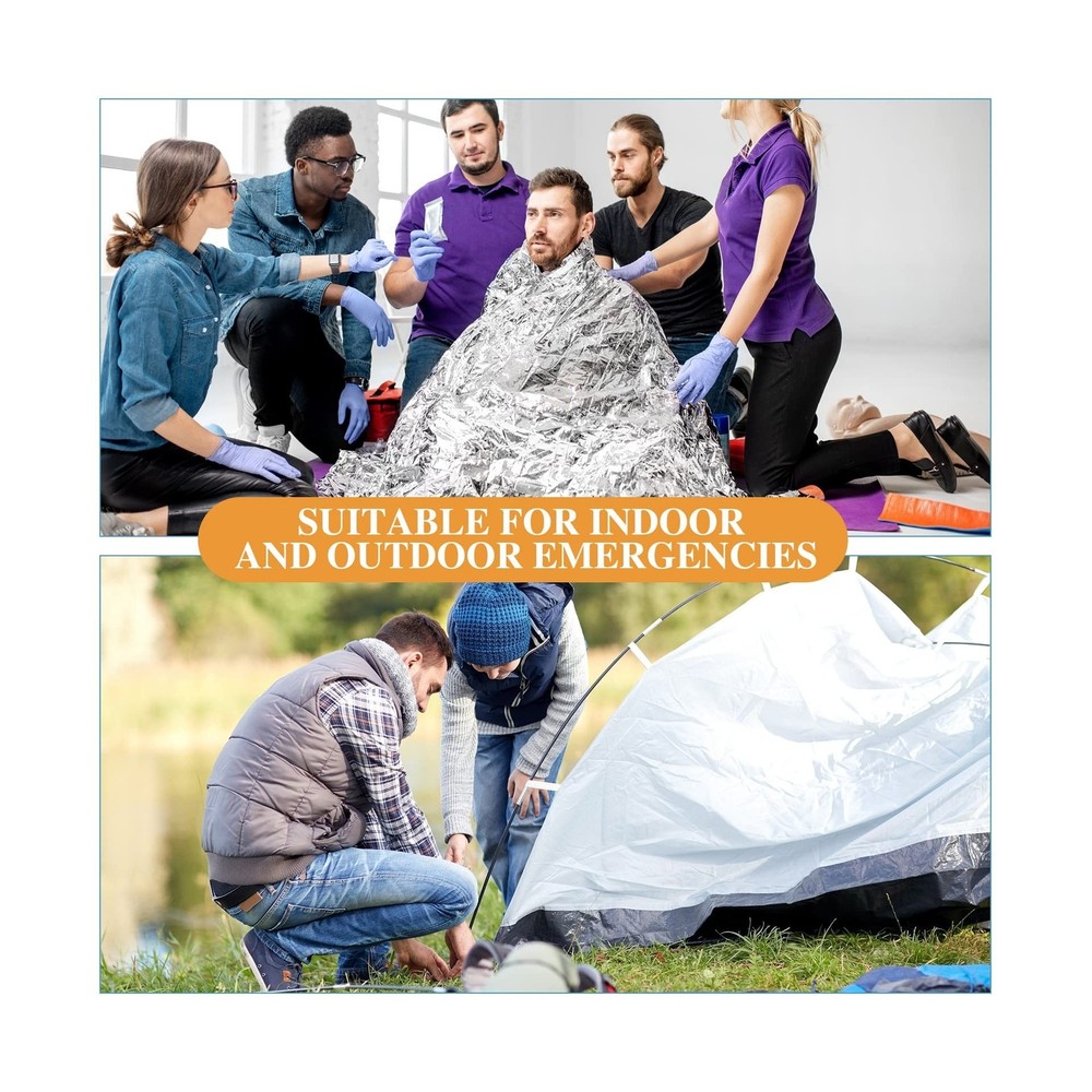 Emergency Blanket Bulk Mylar Survival Thermal Blankets Pack Silver Foil Refle...
