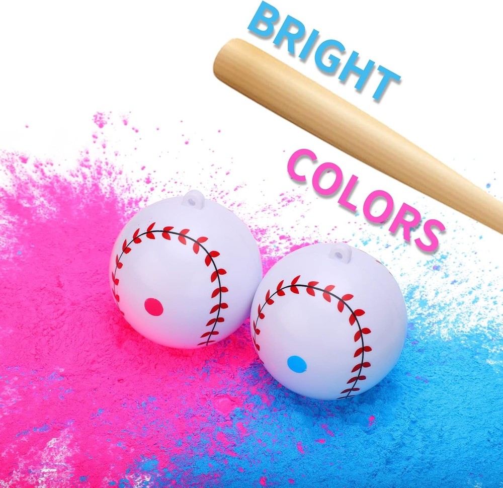 2PC Gender Reveal Baseball Pink & Blue Exploding Powder Baseballs Celebrate