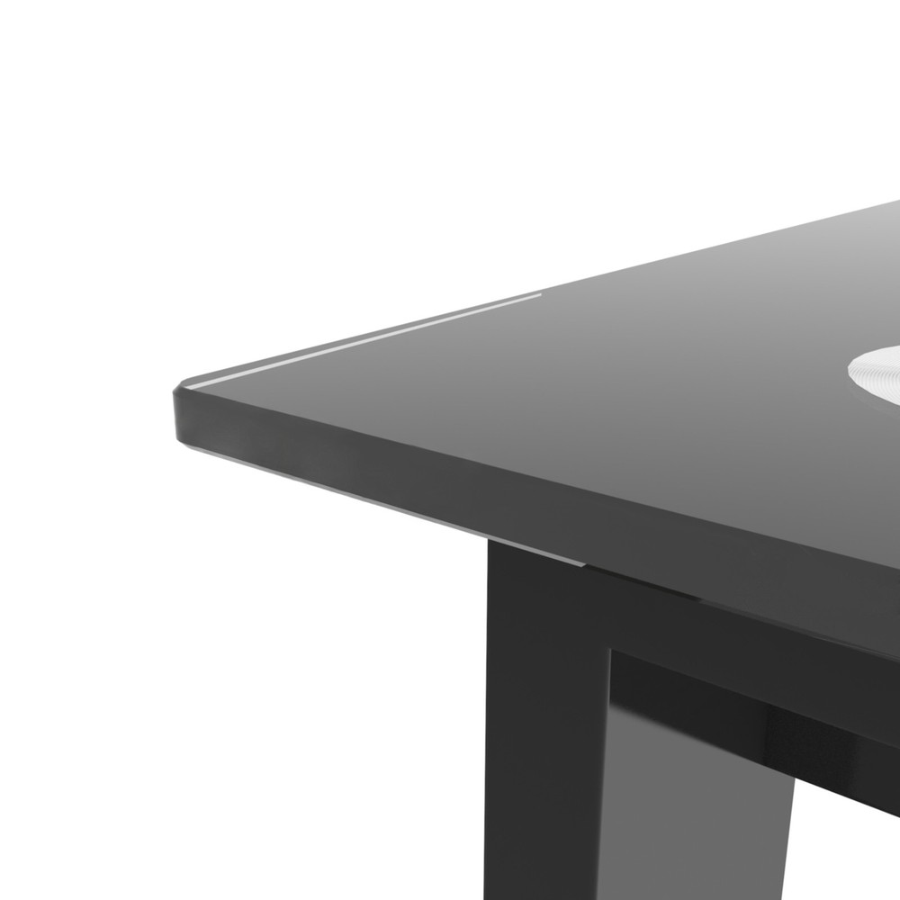 Modern multi-functional black glass dining table - black, iron pipe legs