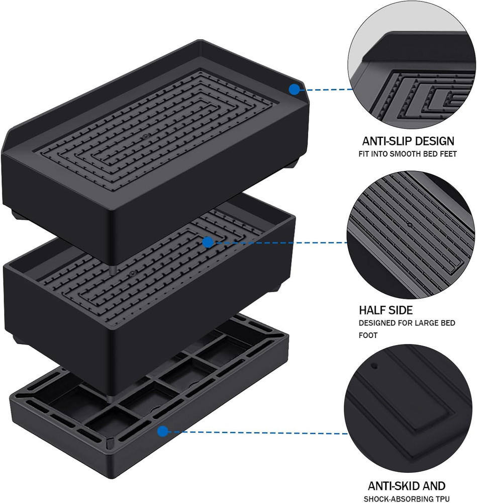 Rectangle Bed Risers, 3 Inch Heavy Duty Adjustable Furniture Risers for Bed Sofa