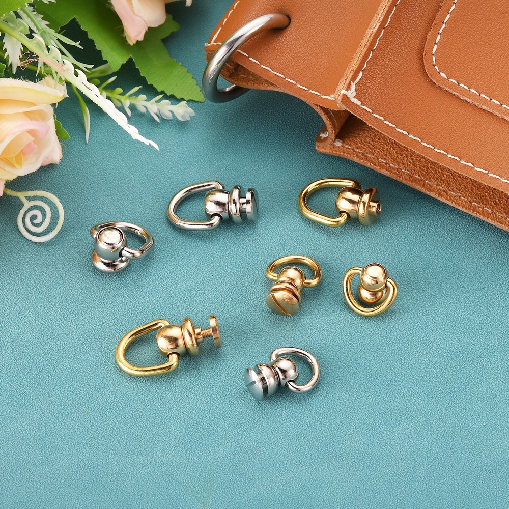 4Pcs 10mm Brass Ball Studs Rivets Small D Ring Button Ball Studs, Silver