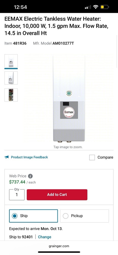 EEMAX AM010277T Electric Tankless Water Heater,277V 481R36