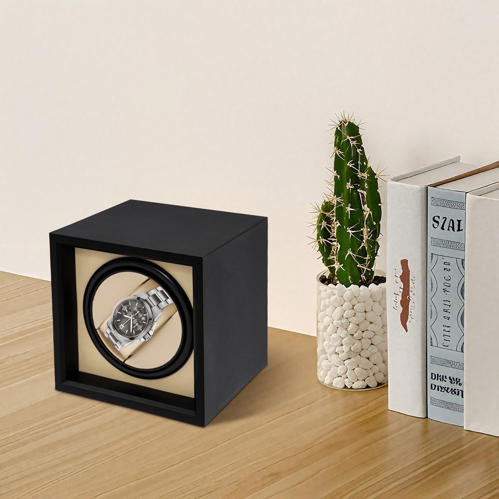 Automatic Watch Winder Box Storage Case Self Winding Display Box Black, Beige