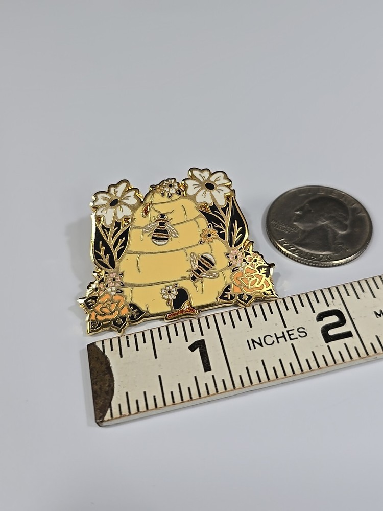 Bees On Hive With Flowers Lapel Pin