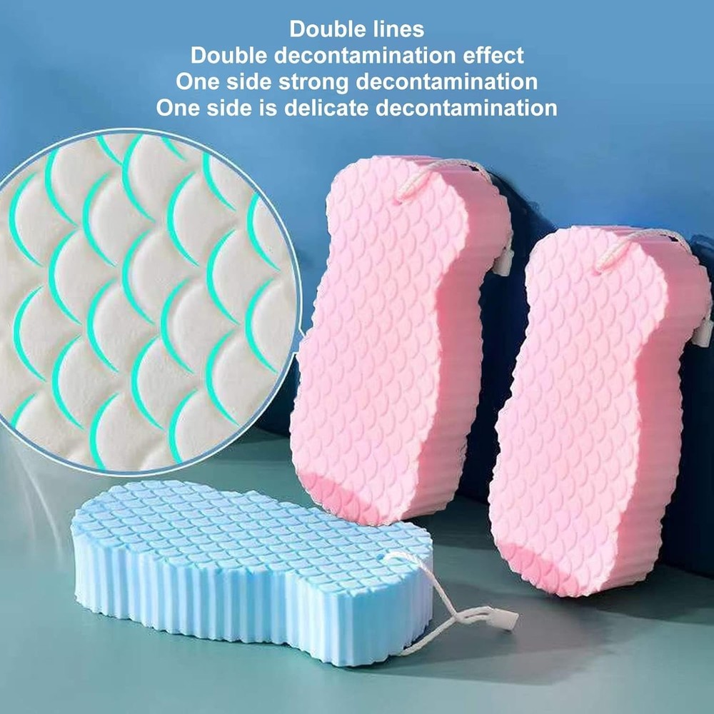 2PCS Exfoliating Bath Sponge, Fish Scale Pattern Shower Sponge 3D Super Soft Com