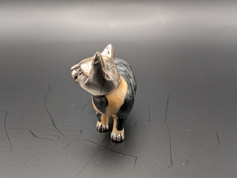Saturno Sterling Silver and Enamel Black & White Cat - "Medium"