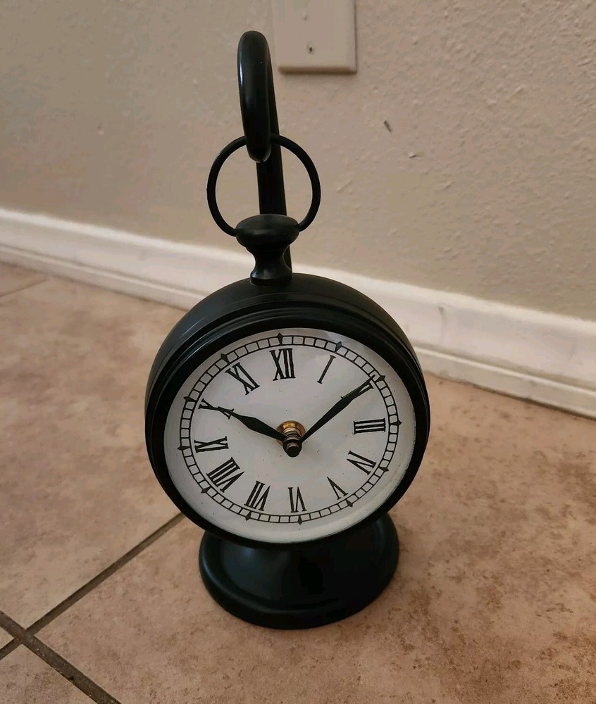 RARE Pottery Barn Pocket Watch Clock On Stand Bronze