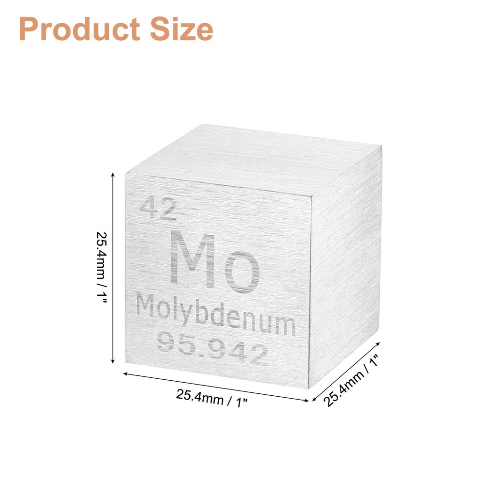 Molybdenum Cube, 1" High Density Metal Element Cube for Education, Silver