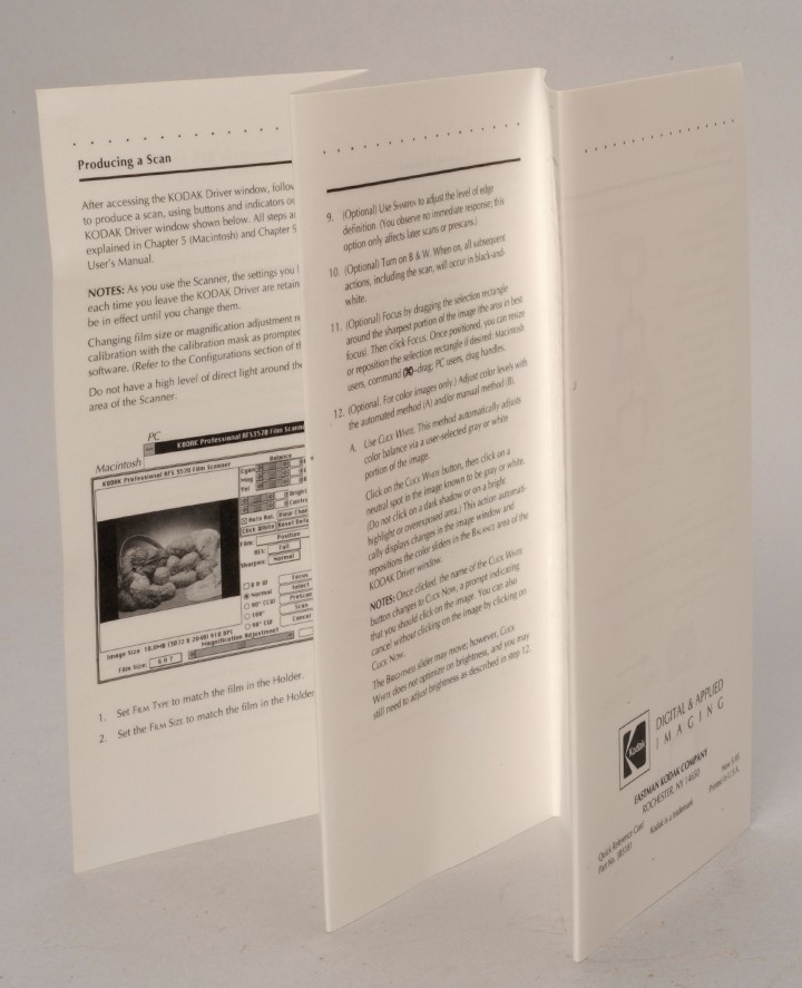KODAK RFS 3570 SCANNER MANUAL & REFERENCE ITEMS