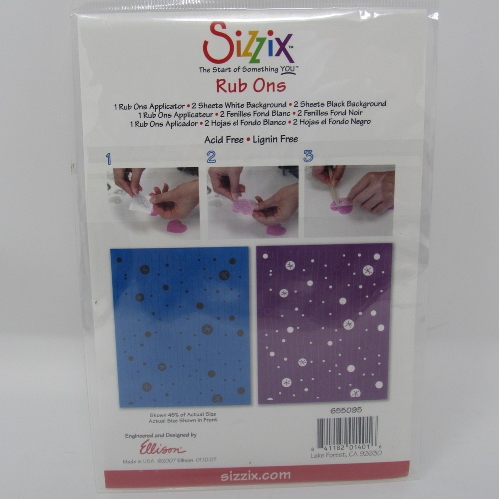 Sizzix Rub Ons 4 Sheets + Applicator Background Lines and Circles 655095
