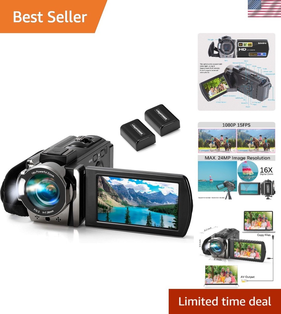 Versatile Video Camera with Pause Function, 2 Batteries & Anti-Shake Technology