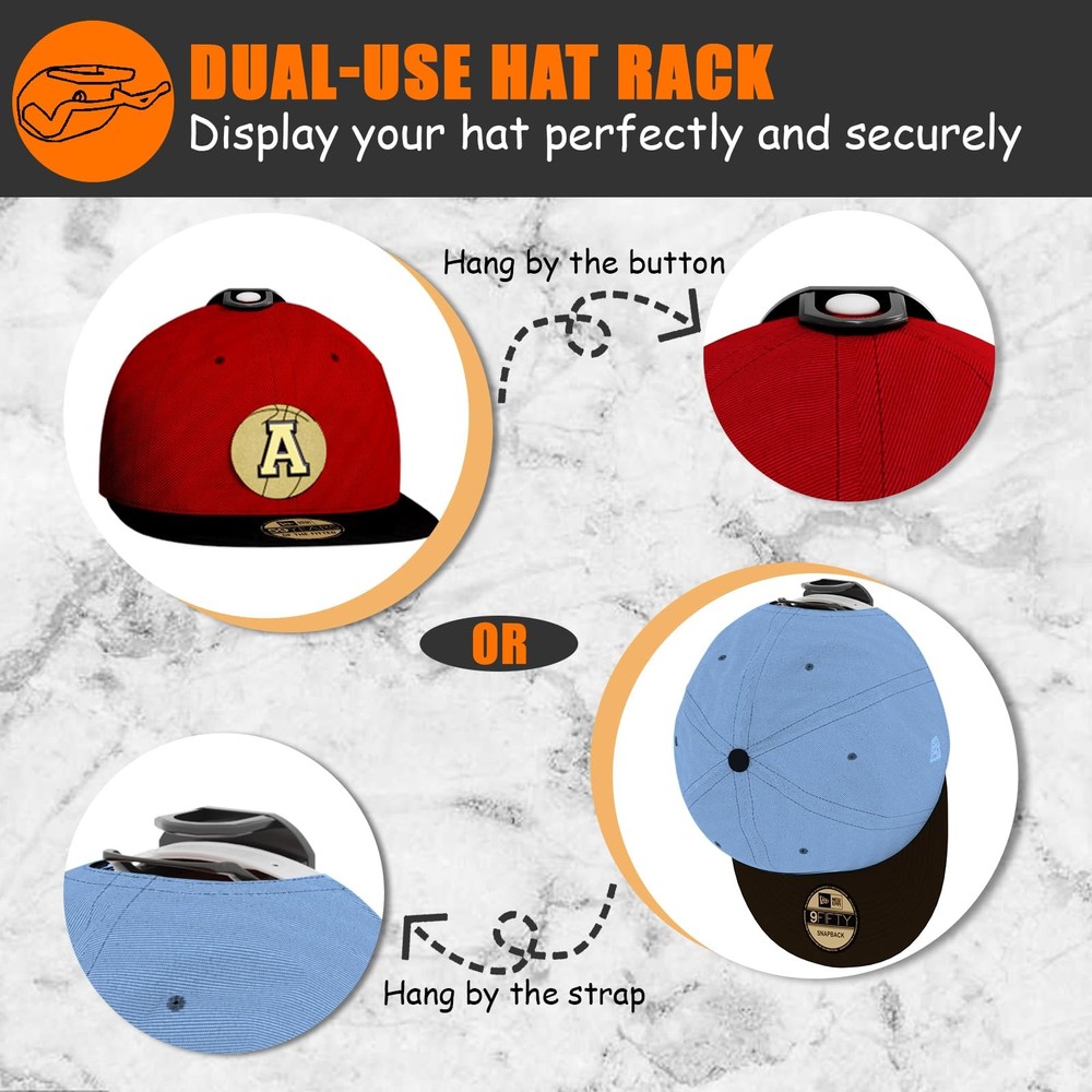 24 Pack Adhesive Hat Hooks for Wall, Strong Rack Baseball Caps, Black