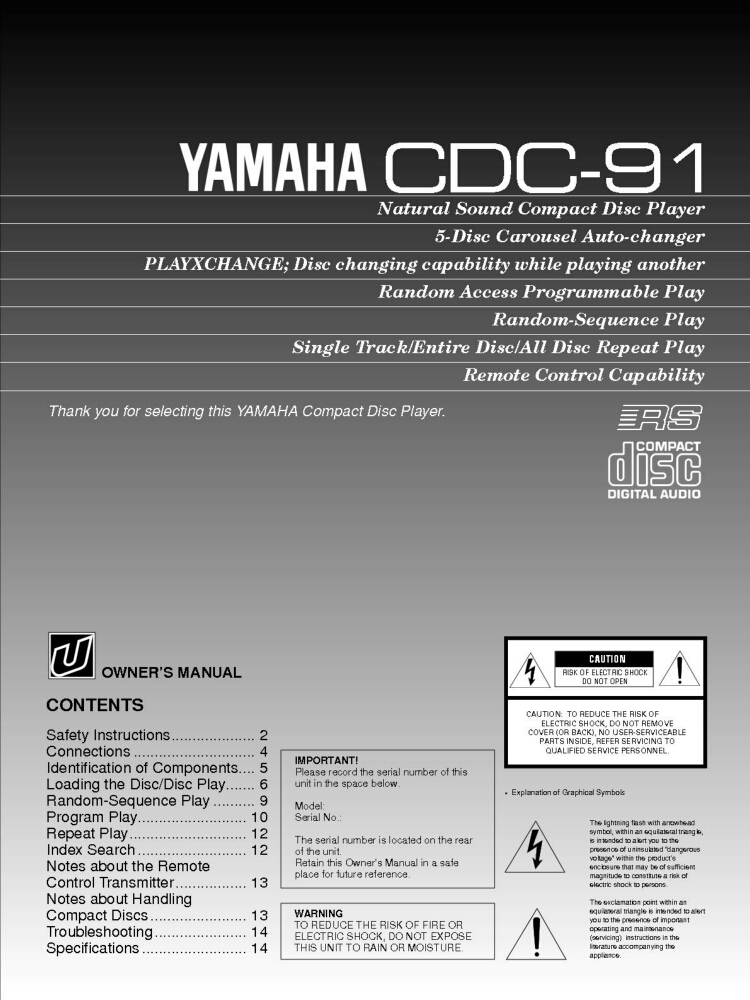 Yamaha CDC-91 CD Player Owners Manual