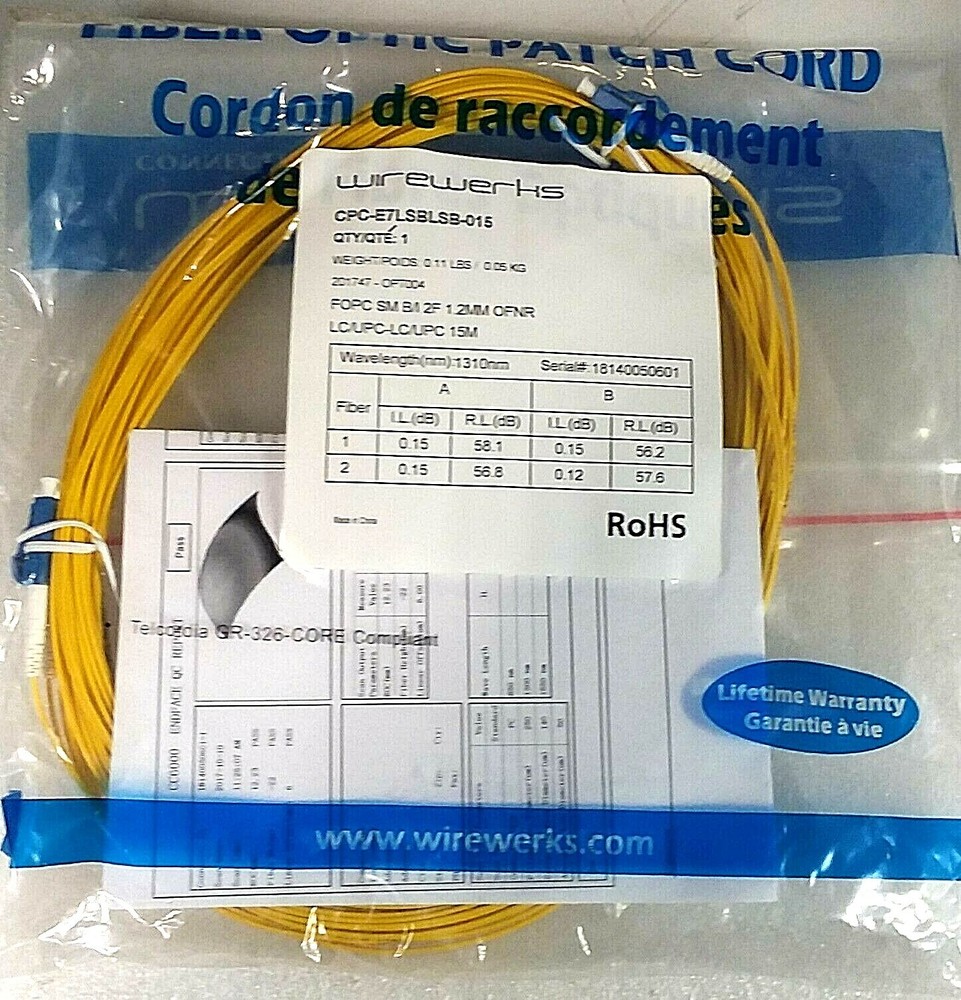 Wirewerks, CPC-E7LSBLSB-015, Fiber Optic Patch Cable, 15m