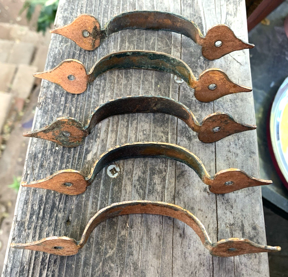 Hammered Copper Drawer Pulls Handles Rustic Farmhouse Style Set-5 with Patina