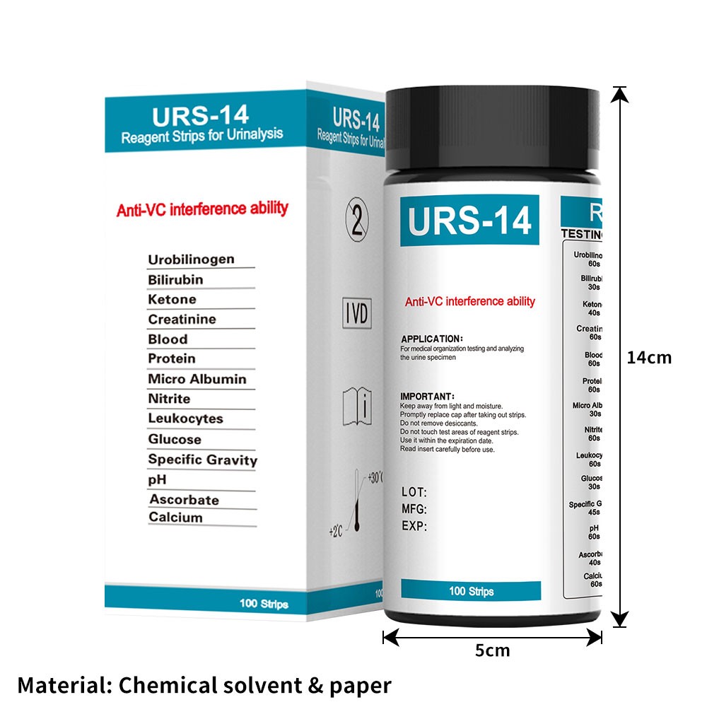 100Strips 14 Parameters Reagent Urinalysis Strips PH Test Strips 100pcs/Box US