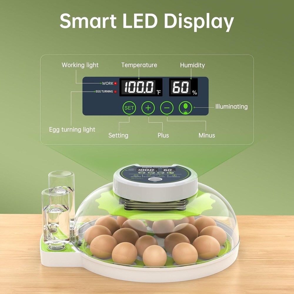 Egg Incubator with Automatic Egg Turning and Humidity Control, 18 Eggs Incuba...