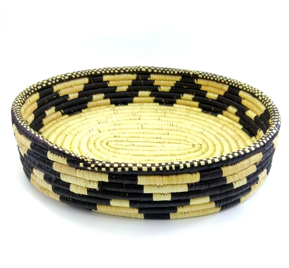 Coil Woven Storage Basket Geometric Pattern Oval