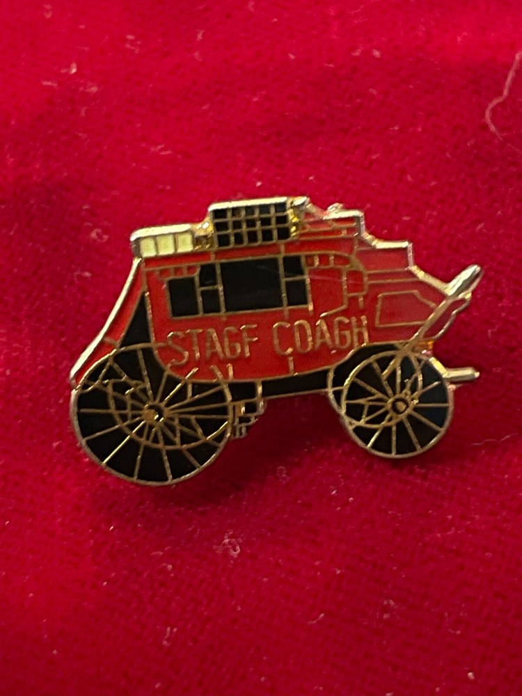 Stage Coach Epoxy Enamel Tie Lapel Pin Red Black Enamel 1"