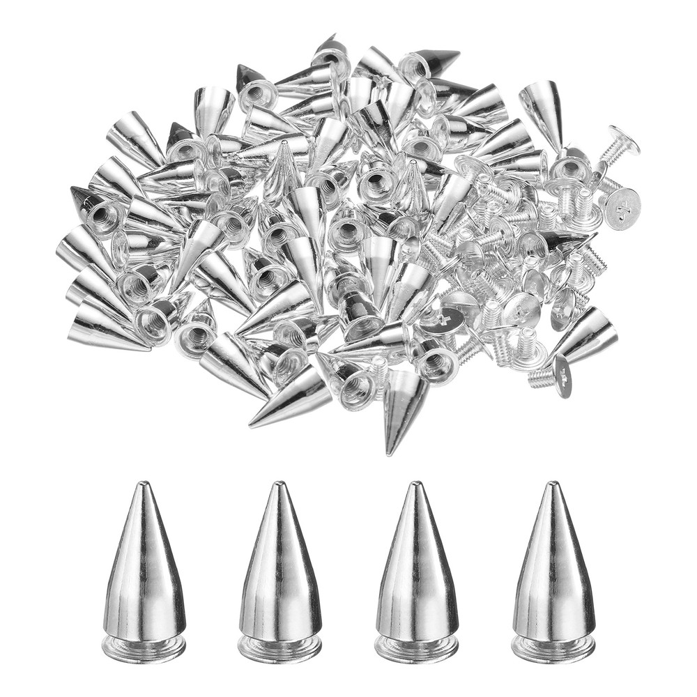 50 Sets Spikes and Studs, 7 x 13mm Cone Punk Spikes Rivet, Silver