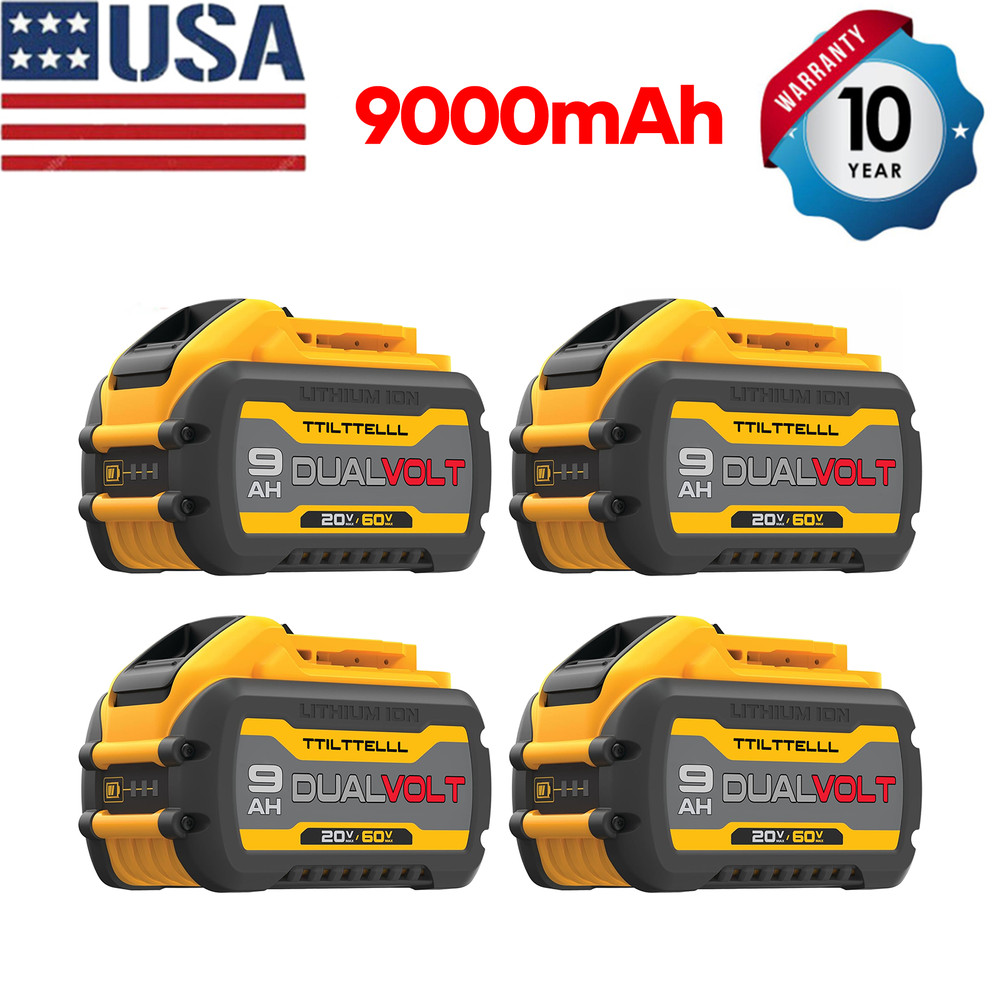 4PC 9Ah 20V/60V MAX Replacement for DEWALT Battery Lithium DCB615 DCB606 Tool