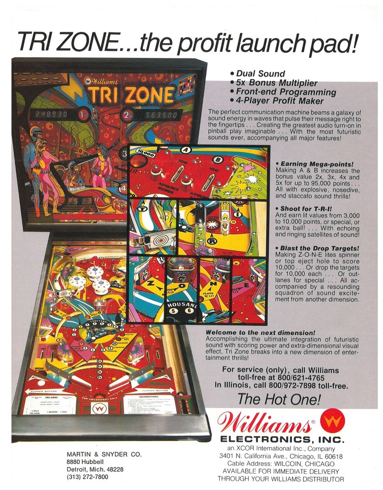 Tri Zone Williams Pinball Flyer / Brochure/ Ad