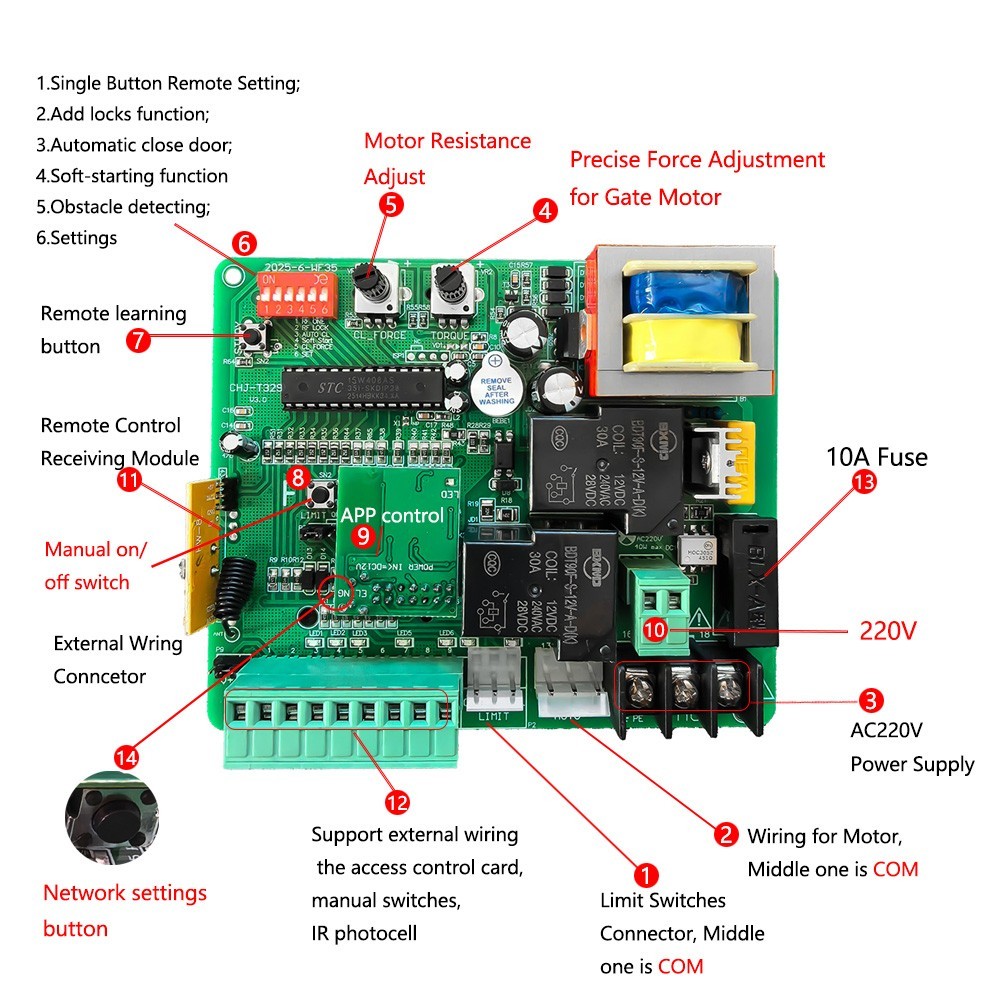 Control Board For AC Sliding Gate Opener Electronic Main Replacement PCB Circuit