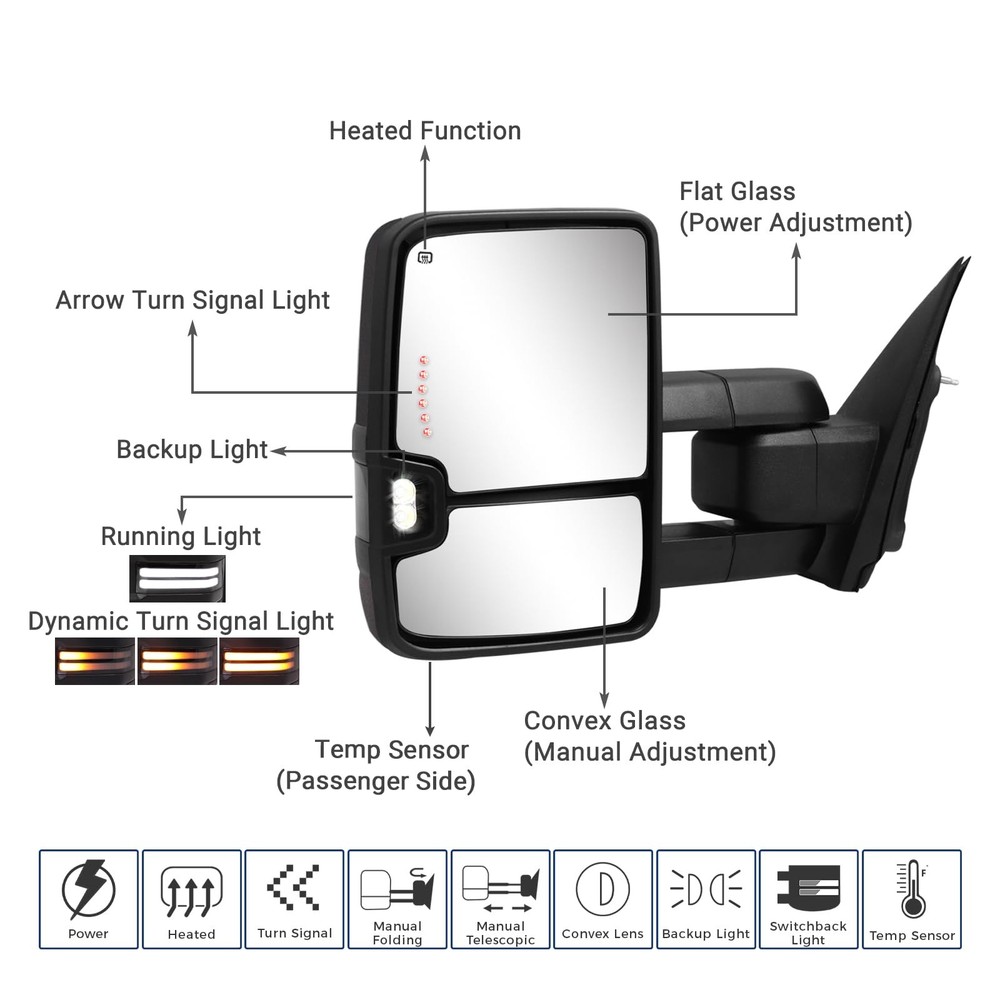 Switchback Towing Mirror for Silverado Sierra - SWITCHBACK, Unpainted