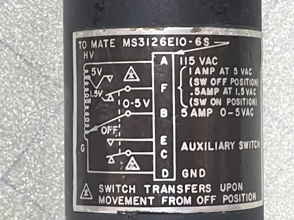 F-4 Phantom Cockpit Instrument Lighting Control (Variable Transformer)