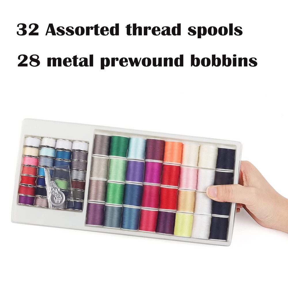60PCS Mini Sewing Thread Spools and Bobbins Set for Sewing Machine, Hand Sewing