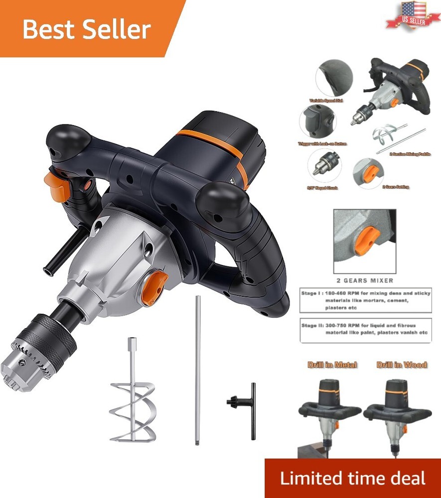 User-Friendly Concrete Mixer w/Variable Speed & Durable Construction - 13A Motor