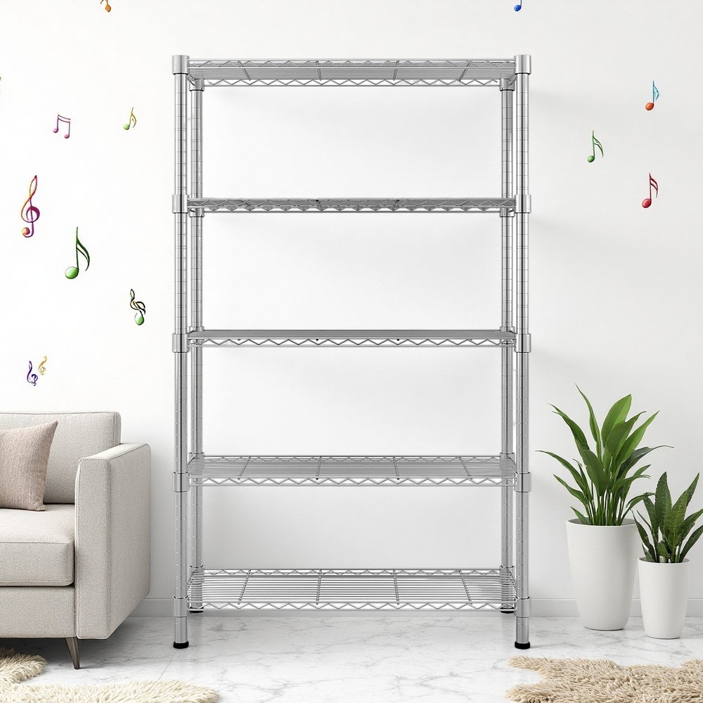 5-Tier Wire Shelving Unit - Heavy Duty, Adjustable, 70.9'' High & Silver