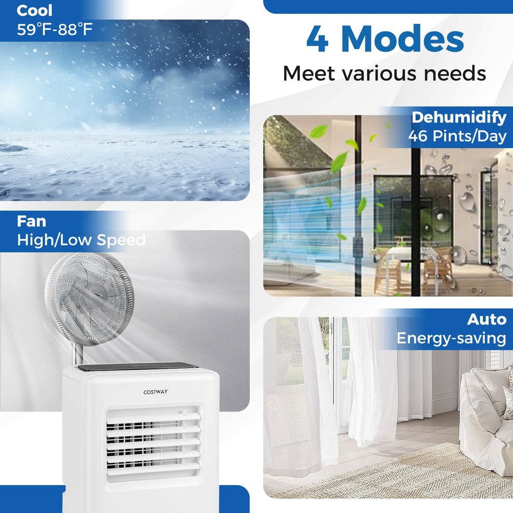 8000 BTU Portable Air Conditioner 3 in 1 Air Cooler w/ Fan & Dehumidifier