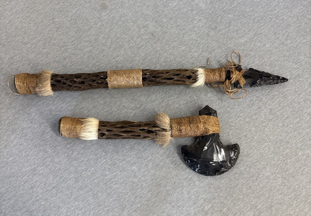Handcrafted Obsidian, knapped Axe & Spear Viking