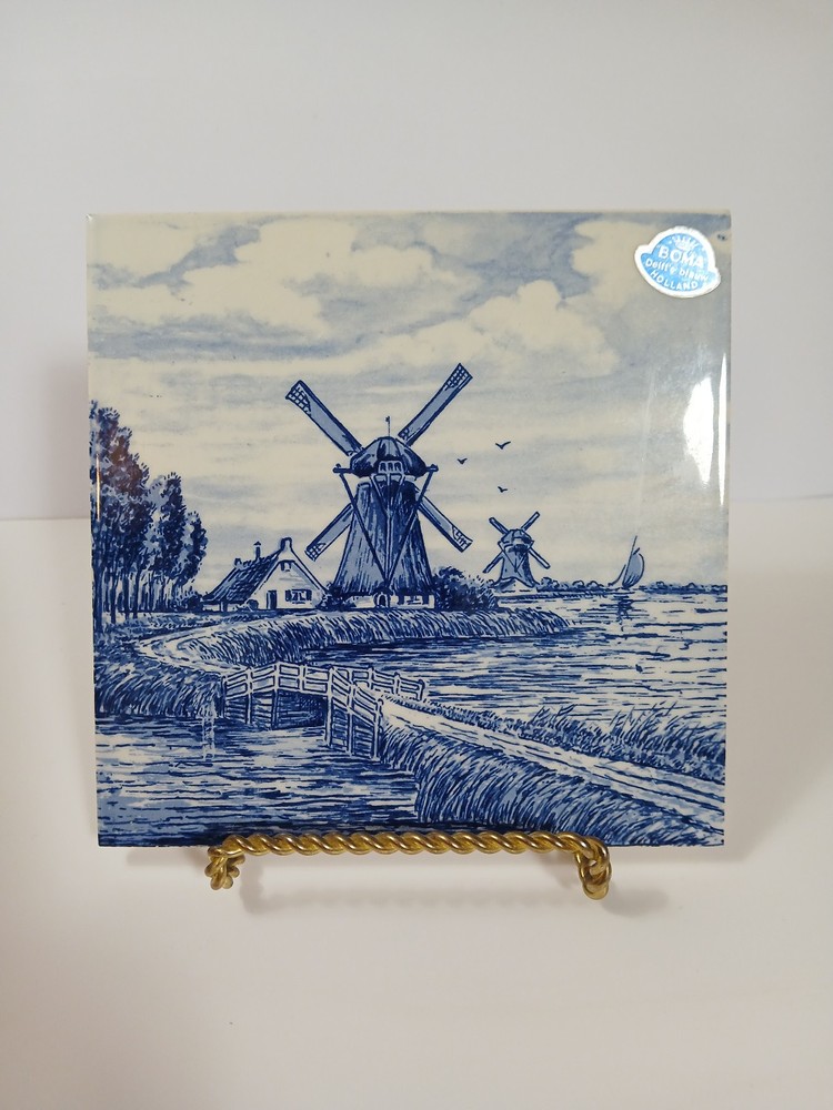 Delft Blauw Wall Tile Handpainted Windmill 6  "
