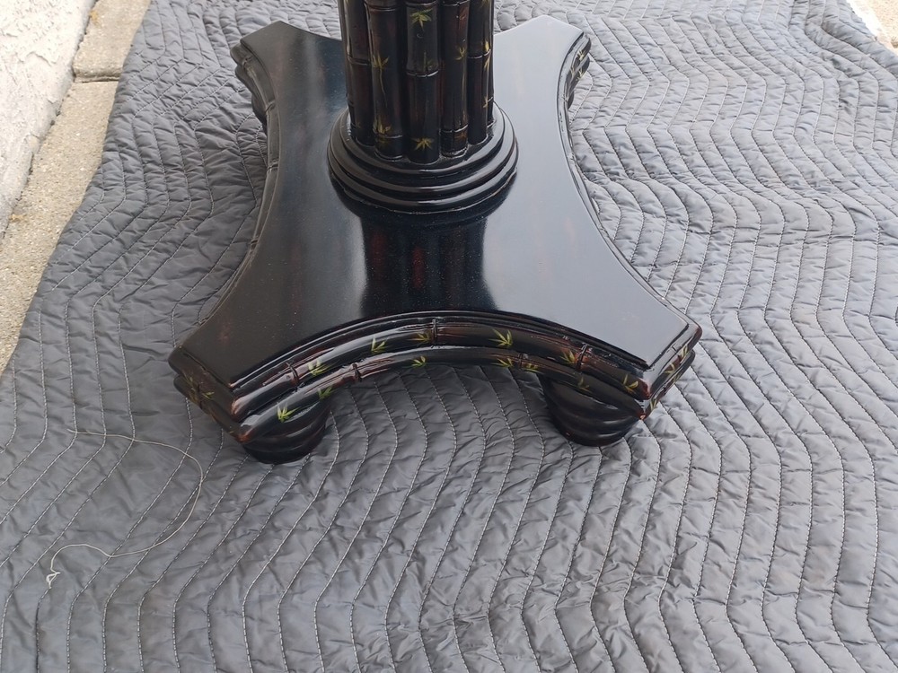 Maitland Smith Side Table Ebonized Faux Bamboo Leather Top Hand Painted Table