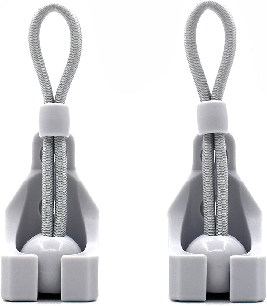 Exterior roller shade tie downs Bungee cords balls with square receivers Gray