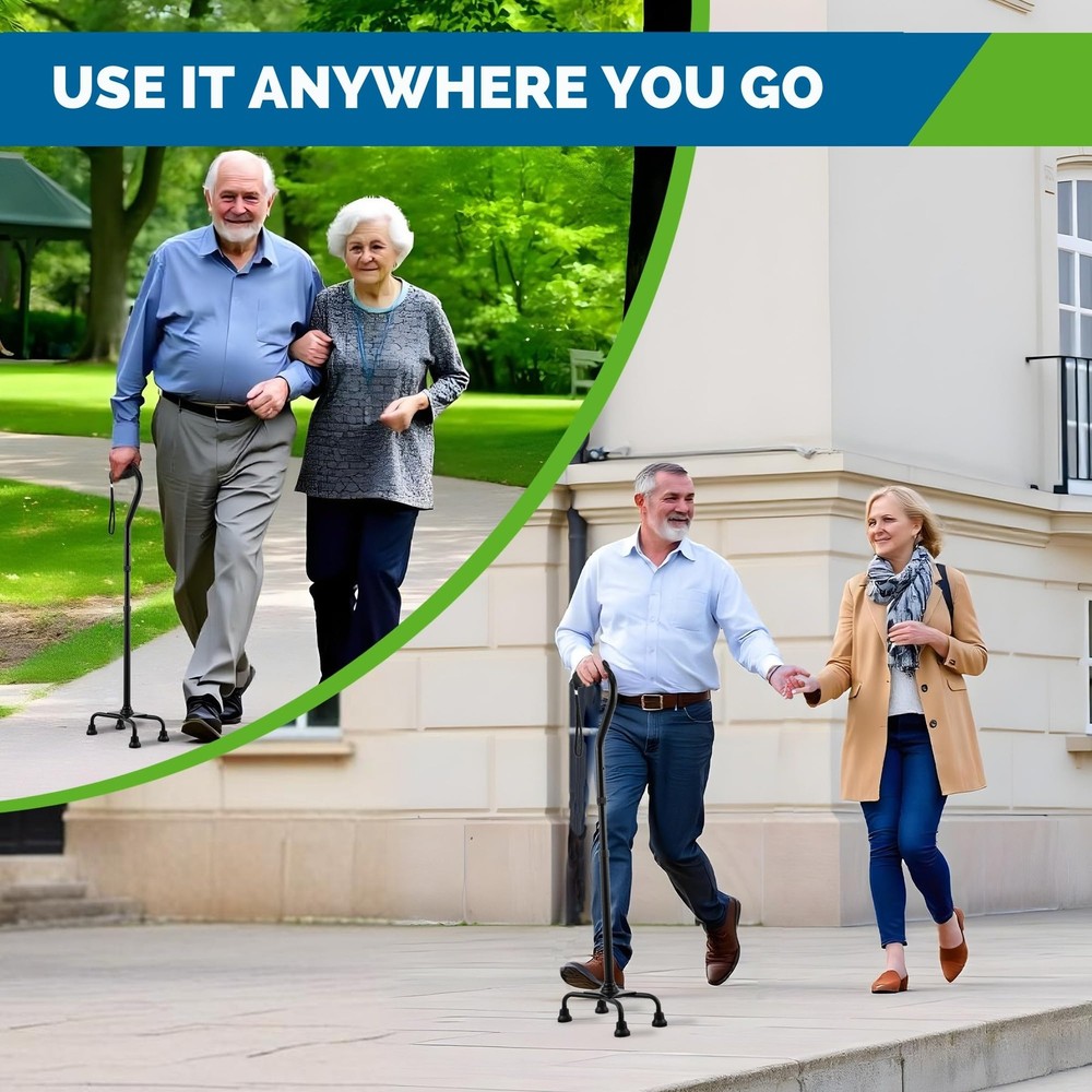 Walking Quad Cane Adjustable Lightweight Large 4 Pronged Base Balance