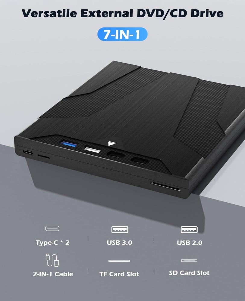 Wbacon 8 in 1 External CD/DVD Drive for Laptop, Slot-Loading CD Reader for La...