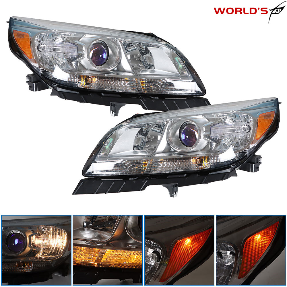 Headlights For 2013-2015 Chevy Malibu Halogen Projector Chrome Left+Right Side