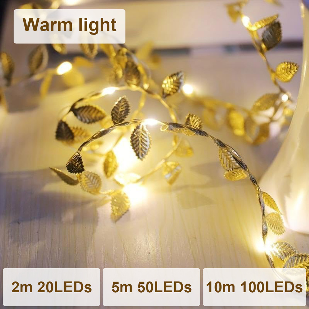 Flexible Copper Wire Leaf Lights Decorative Led String For Bedroom Cool Romantic