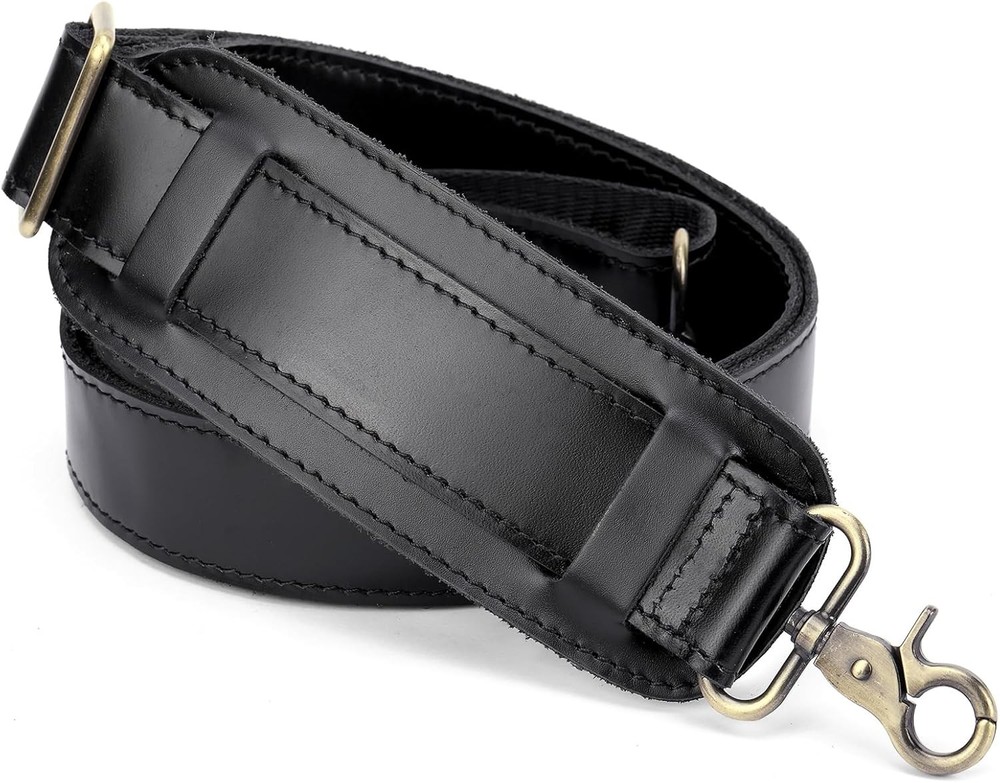 Full Grain Leather Bag Strap Replacement - Adjustable Shoulder Black