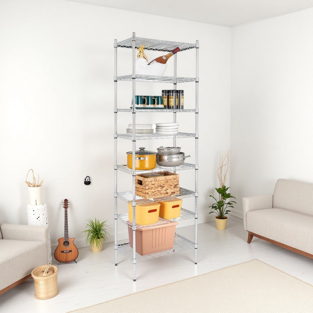 8-Tier Wire Shelving Unit - Heavy Duty, Adjustable, Modular, Silver Kitchen Rack