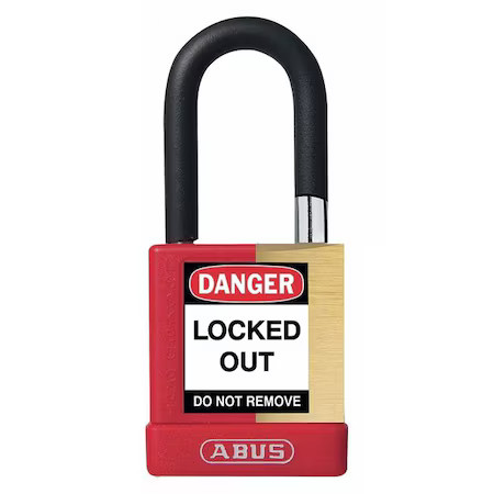 Abus 20047 Keyed Padlock, Open, Rectangular Steel Body, Hardened Steel Shackle,