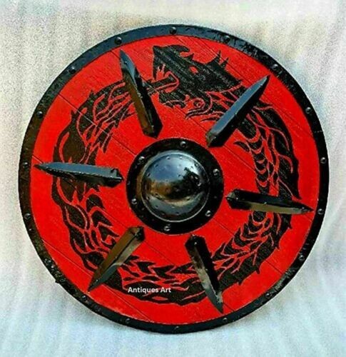 Authentic Viking  Shield Medieval Black Snake Ouroboros Battleworn Shield