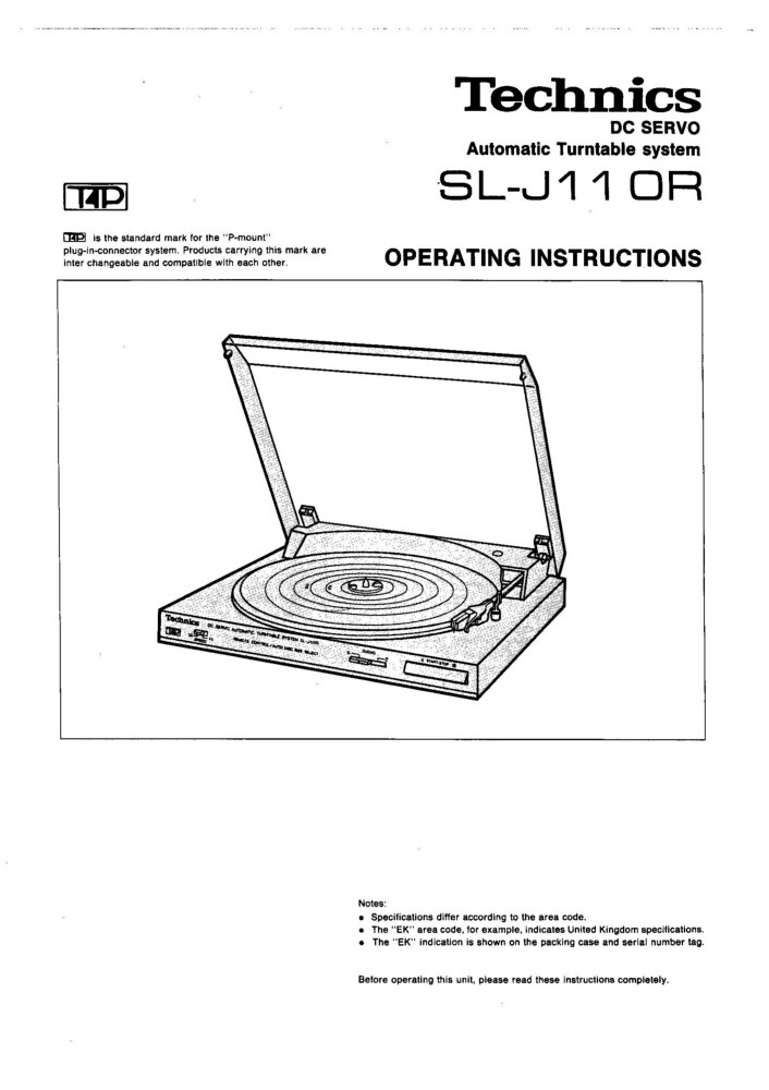Technics SL-J110R Turntable Owners Instruction Manual Reprint