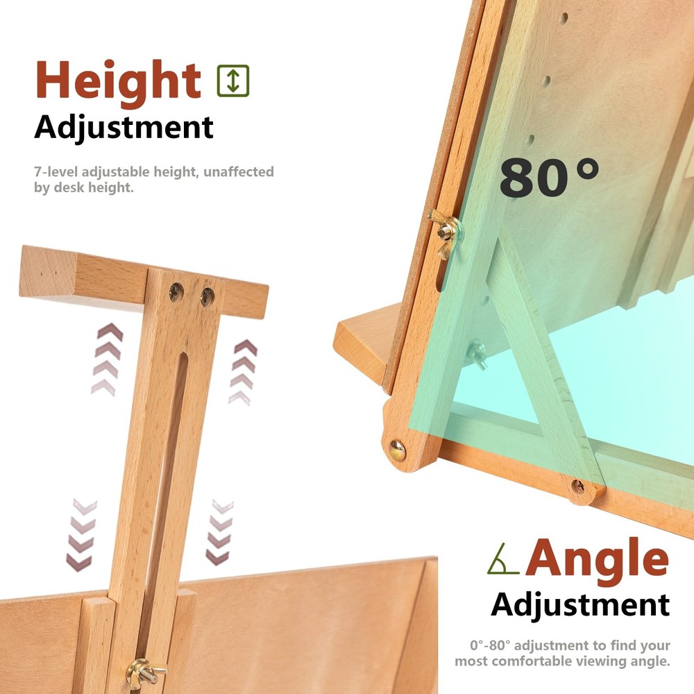 DJAR Tabletop Easel for Painting, Adjustable Solid Beech Wood Table Top Easel St