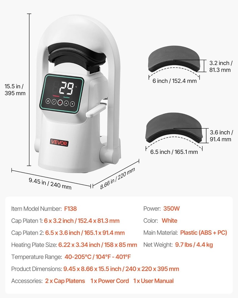 VEVOR Auto Hat Heat Press Machine, with 2pcs Interchangeable Platens, Automatic