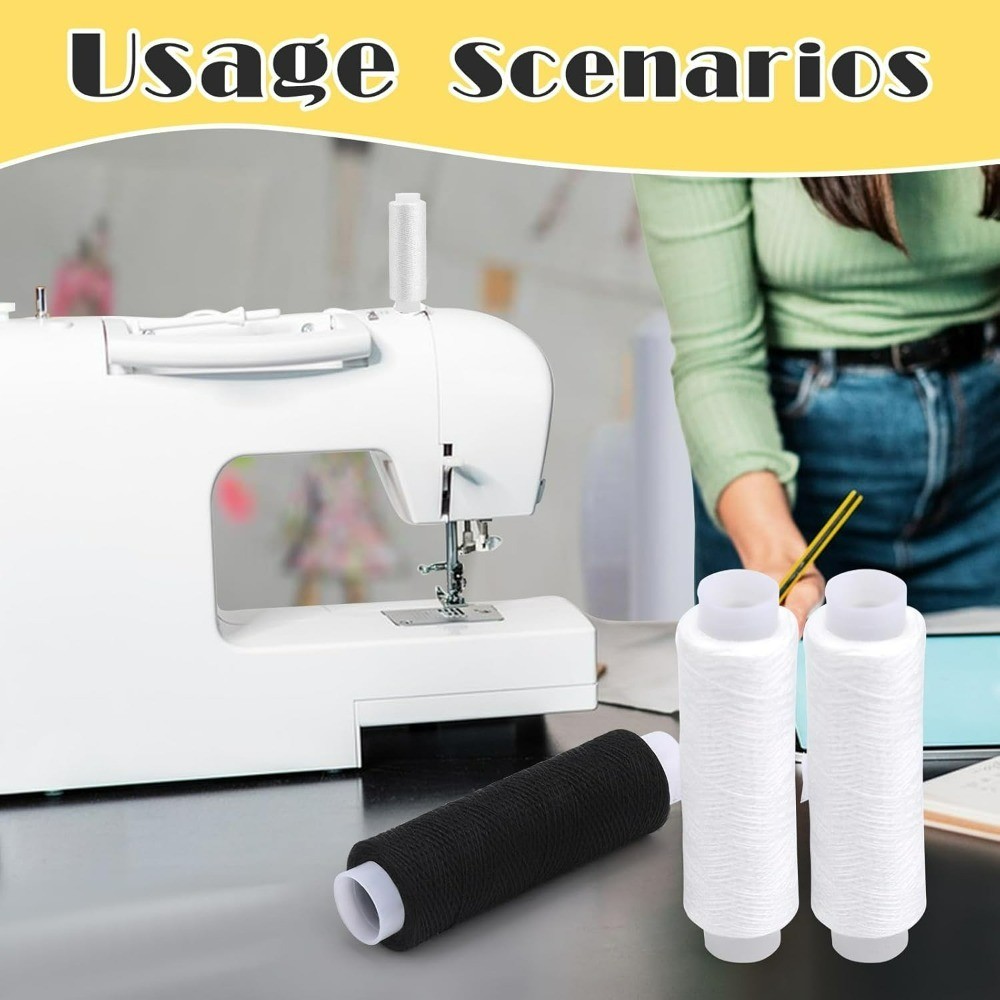 Sewing Thread 1 Roll Black and 1 Roll White 200 Yards Each Polyester Thread for