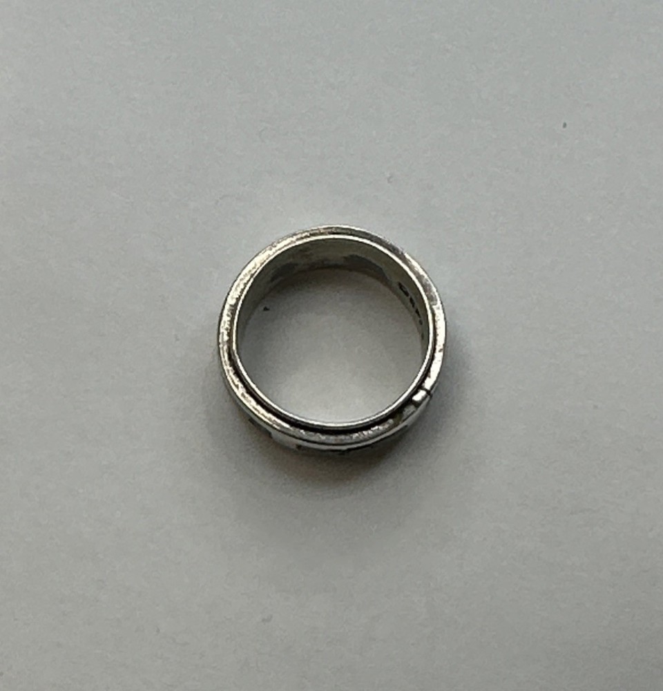 Vintage 925 Sterling Silver Inlay Design Ring / Size 7